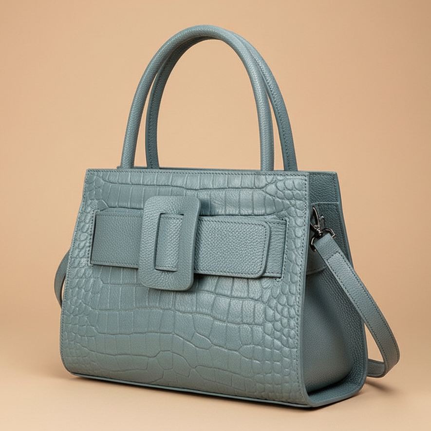 Marabel Croc-Embossed Leather Square Handbag