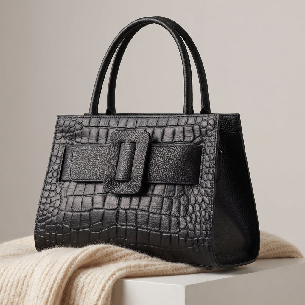 Marabel Croc-Embossed Leather Square Handbag