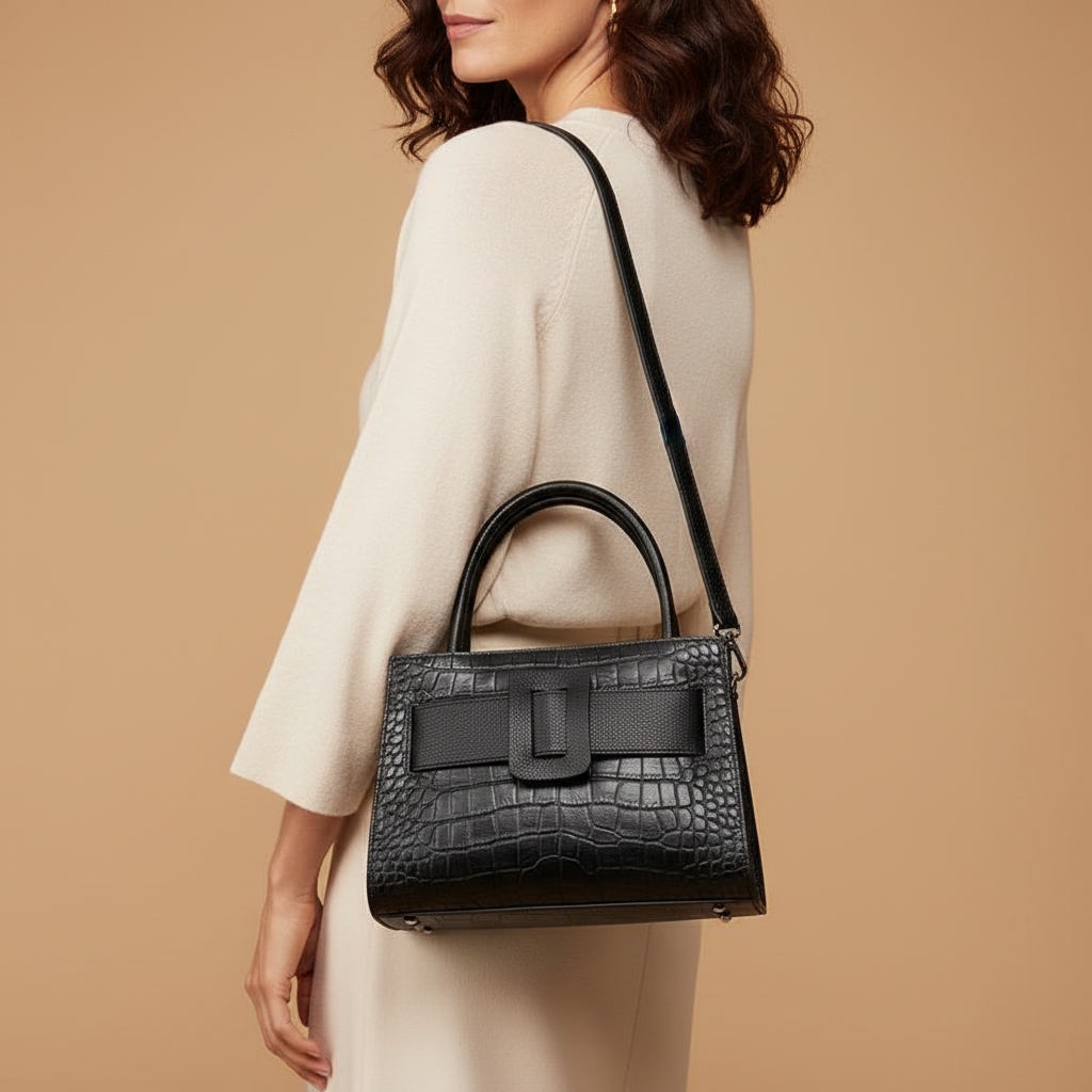 Marabel Croc-Embossed Leather Square Handbag