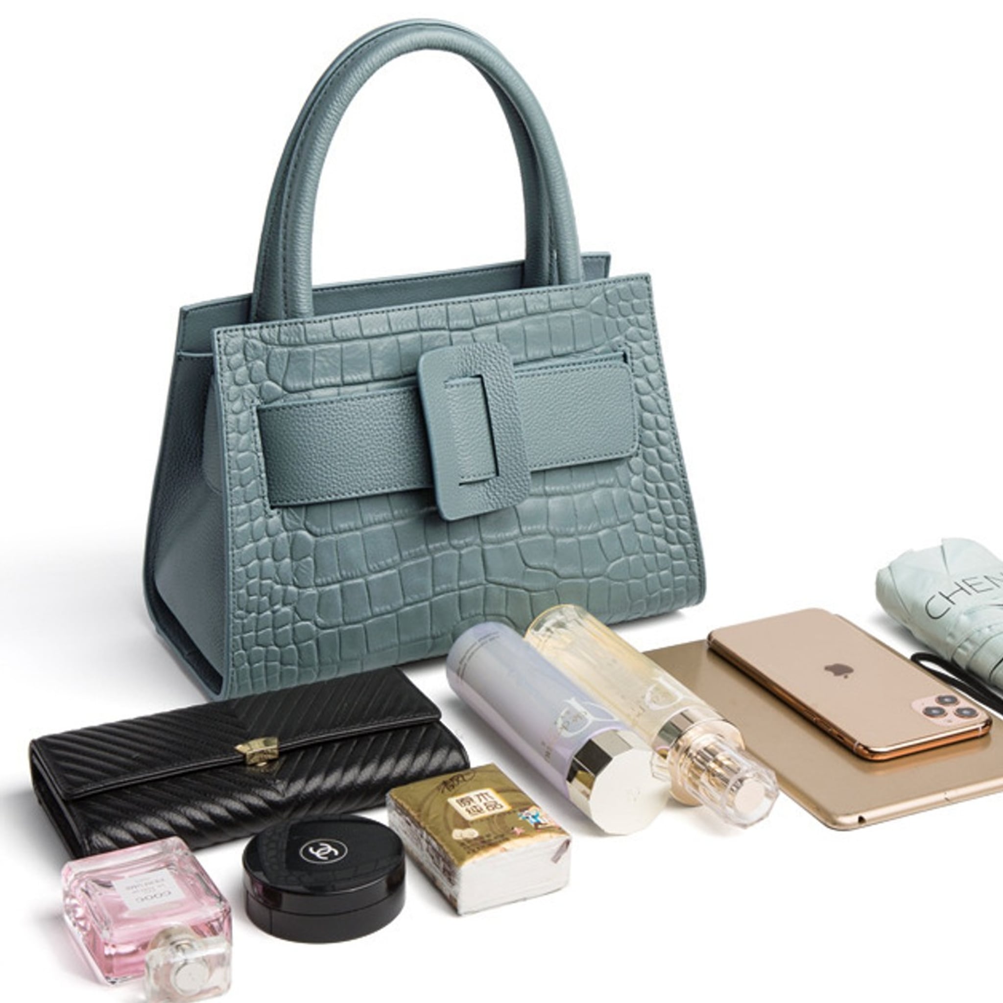 Marabel Croc-Embossed Leather Square Handbag