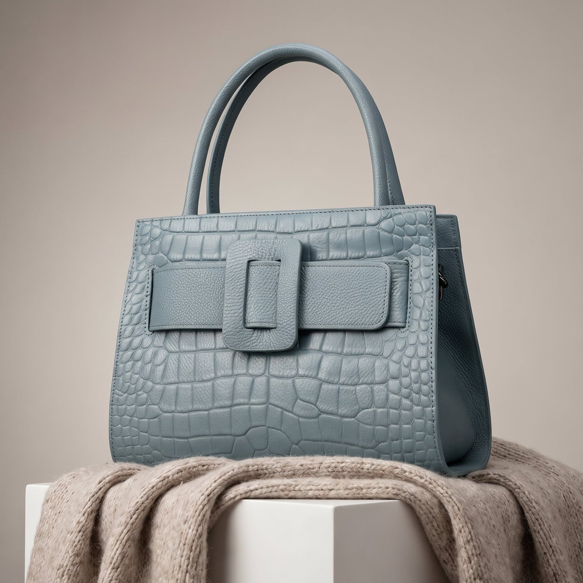 Marabel Croc-Embossed Leather Square Handbag